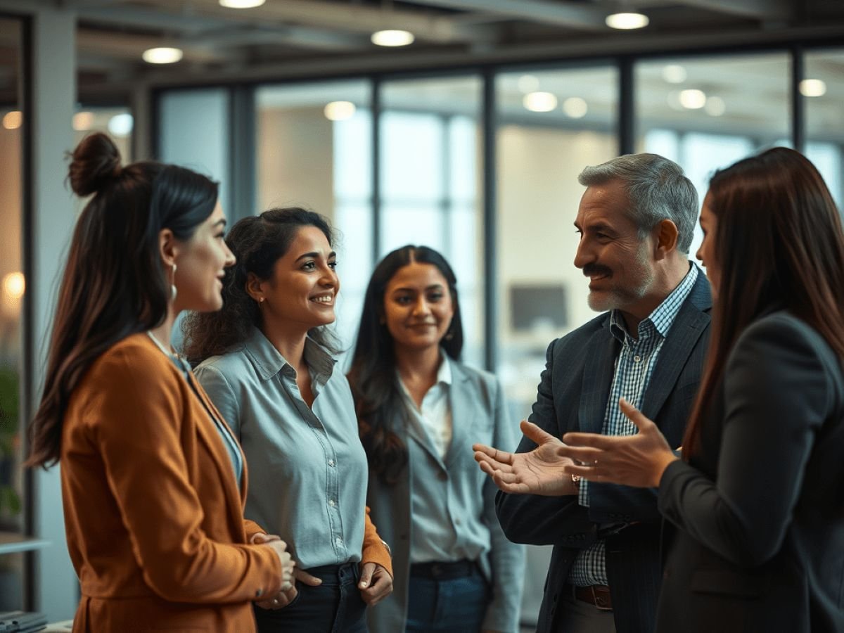 group of people standing at work consulting